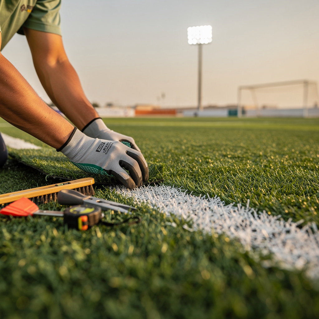 انشاء ملاعب صناعيه - ملعب كرة قدم احترافي مع إضاءة عالية وعشب صناعي بالرياض